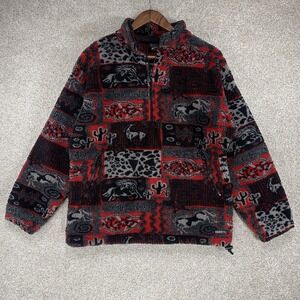 On Course Kerrits Horse Print Half Zip Equestrian Fleece‎ Jacket Cozy M USA Red